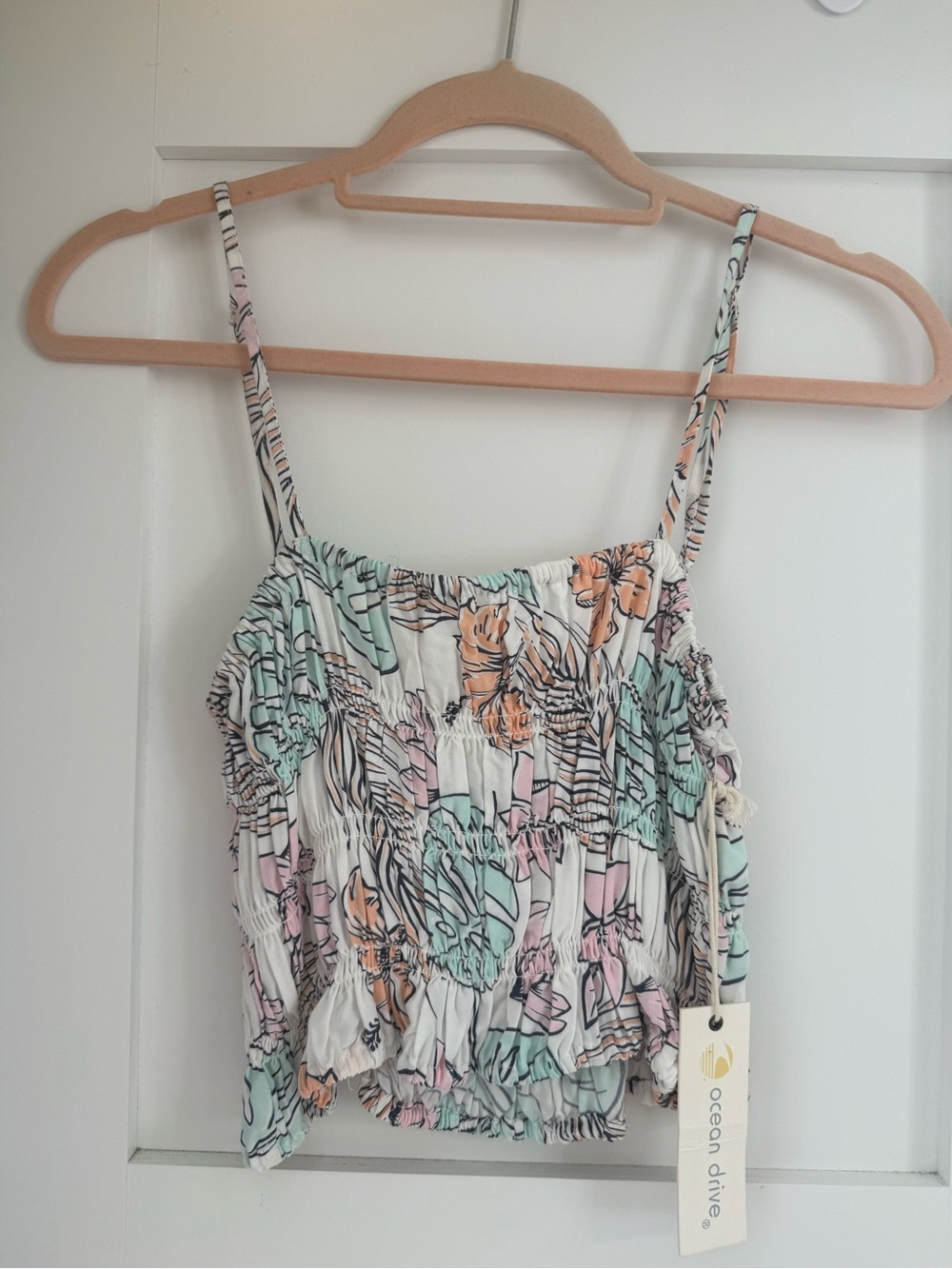 Ocean Drive Pastel Floral Smocked Cami Top - Mint, Peach, Pink